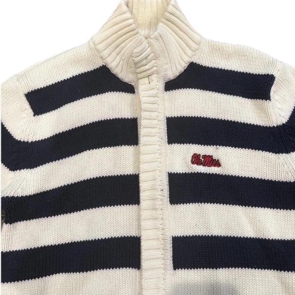 Vintage Ole Miss Rare Embroidered Cable Knit Jacket College Football Stripe Med - Picture 2 of 16
